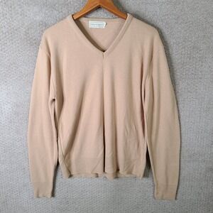 Vintage Peter England Sweater Mens XL Tan V‎ Neck Long Sleeve Classic Casual